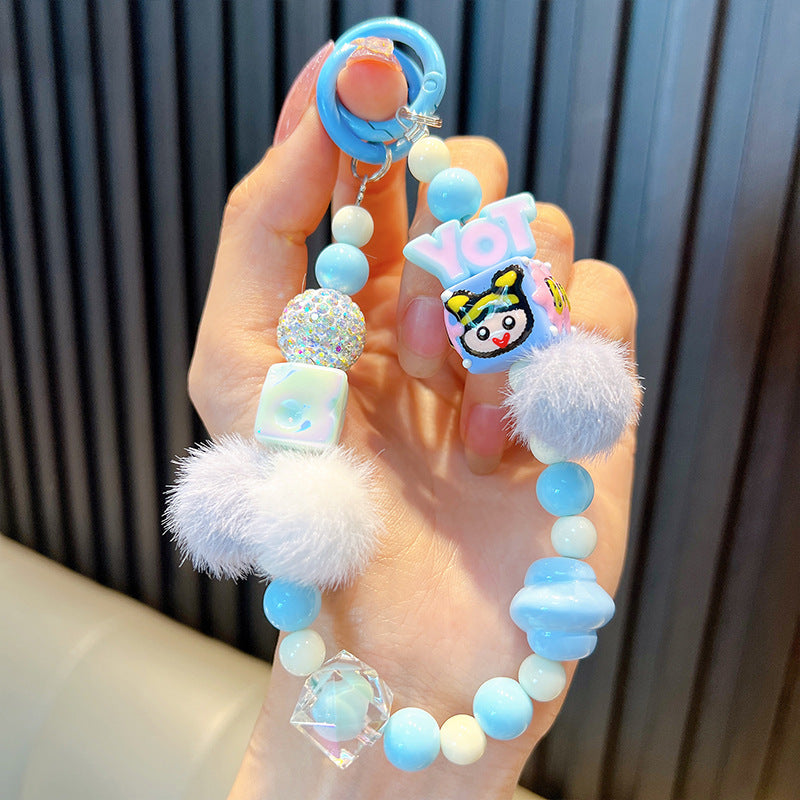 Wholesale Cute Girly Heart Beaded Mobile Phone Chain Keychain